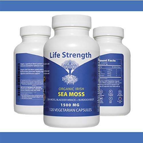 Life Strength Organic Sea Moss 120 CT Wildcrafted Irish Sea Moss and Bladderwrack Burdock Life Strength