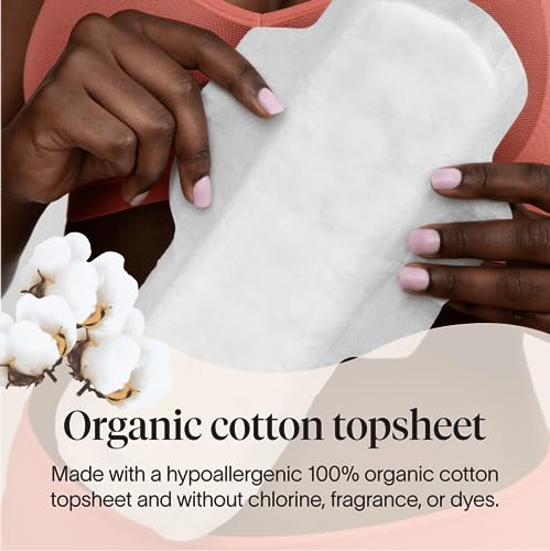 Cora Organic Cotton Topsheet Maxi Pads | Ultra Thin Period Pads with Wings | Maxi Overnight