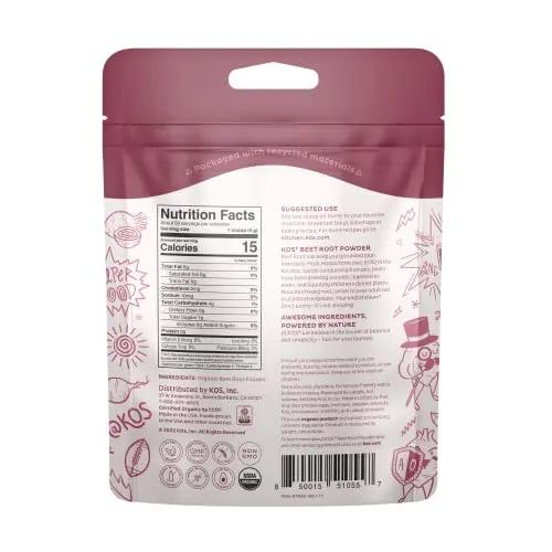 KOS Organic Beet Root Powder, USDA Certified - Natural Nitric Oxide Booster, Superfood Plant Based Beetroot Ingredient for Stamina Increasing, Circulation - Non-GMO, Soy & Gluten-Free, 50 Servings Bag