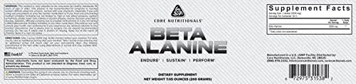 Core Nutritionals Beta Alanine, Daily Muscle Building and Recovery Supplement, 3.2 Grams per Serving