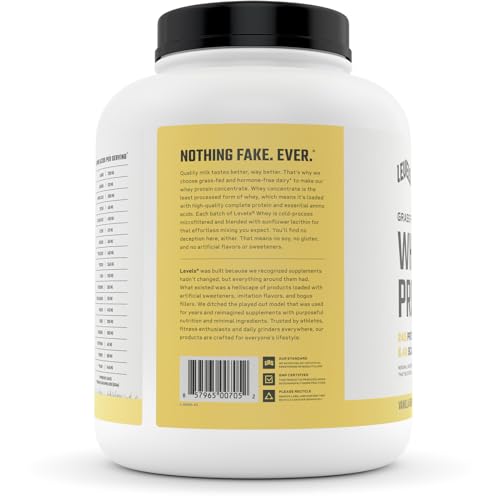 Levels Grass Fed 100% Whey Protein, No Hormones, Vanilla Bean, 5LB Levels Nutrition