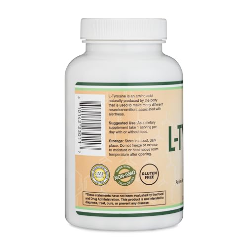 L-Tyrosine 1,000mg per Serving, 120 Veggie Capsules (L Tyrosine Supplement for Memory Double Wood Supplements