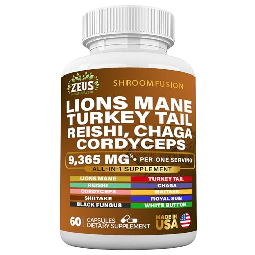 Zeus Naturals Lions Mane Capsules, Mushroom Supplement with Turkey Tail, Cordyceps