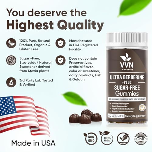 VVNATURALS Sugar-Free 2250mg Berberine HCL with Ceylon Cinnamon HCI 82.1 Concentrated
