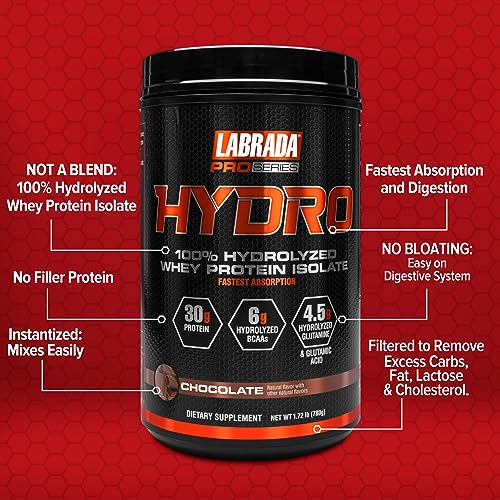 Labrada Hydro 100% Pure Hydrolyzed Whey Protein Isolate Powder, Lactose Free Labrada