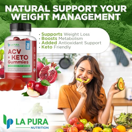 LaPura ACV 1000 mg + Keto Gummies for Weight Loss, 60 Gummies - 1000 mg Apple Cider LaPura