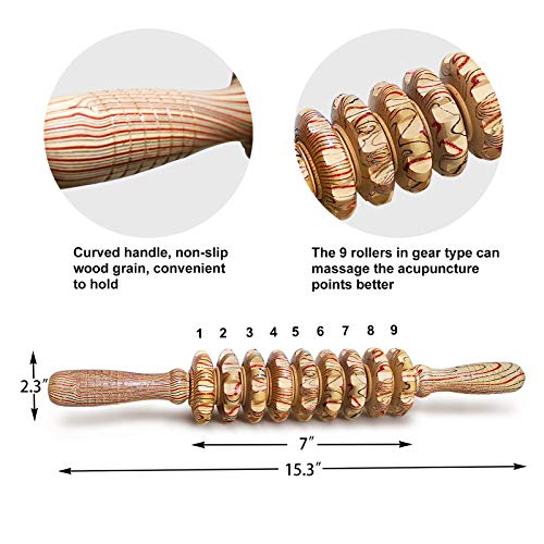 Deston Wooden Massager Handheld Roller Trigger Point Massager Stick for Fascia, Cellulite Deston