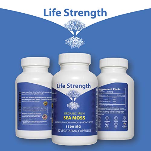Life Strength Organic Sea Moss 120 CT Wildcrafted Irish Sea Moss and Bladderwrack Burdock Life Strength