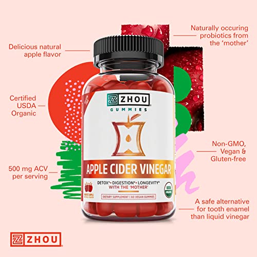 Zhou Nutrition Apple Cider Vinegar Gummies with The Mother, ACV Detox & Cleanse