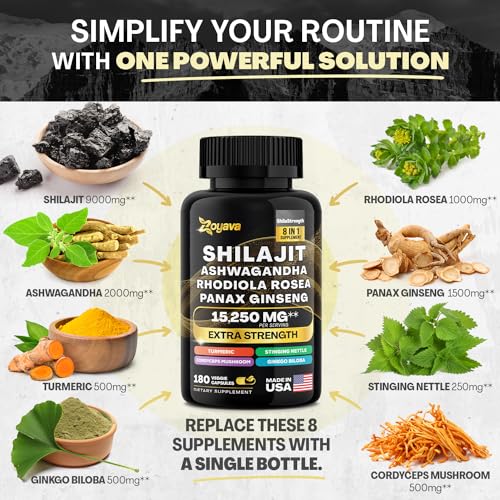 Zoyava Shilajit 9000MG Radiant Health Blend Ashwagandha 2000MG Rhodiola Rosea