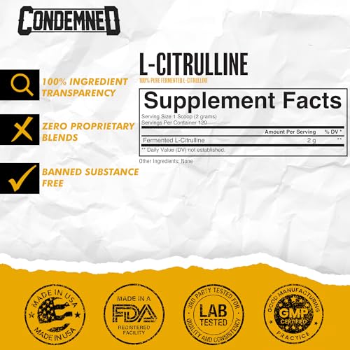 CONDEMNED Labz L-Citrulline Powder - 100% Pure Fermented L-Citrulline - Nitric Oxide Booster for Men & Women - Vegan & Gluten Free- Unflavored - 120 Servings (240g)