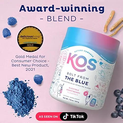 KOS USDA Organic Energizing Blue Spirulina Blend - 70 mg Organic Caffeine, B-Complex KOS