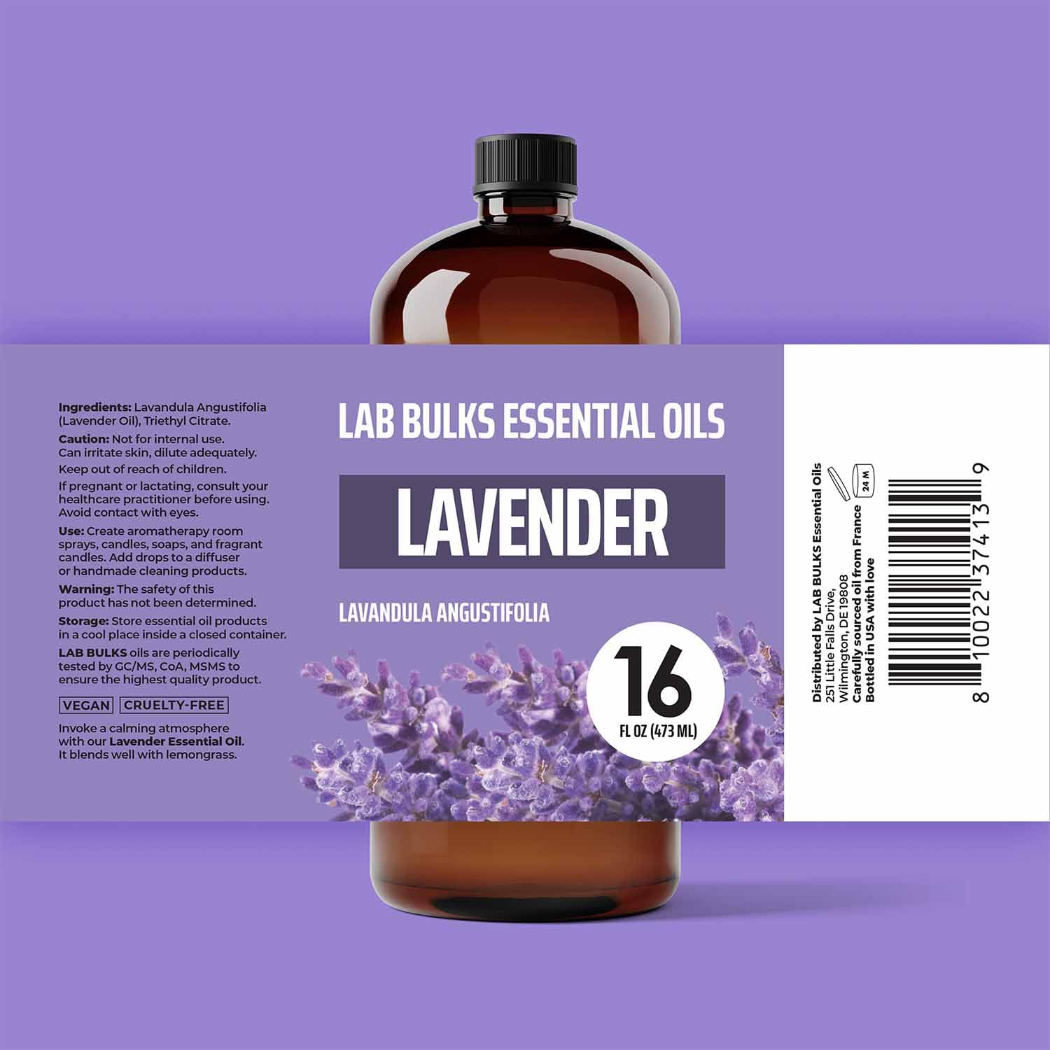 LAB BULKS ESSENTIAL OIL - Lavender Oil 16 Ounce Bottle for Diffusers, Home Care, Candles, Aromatherapy LAB BULKS ESSENTIAL OIL