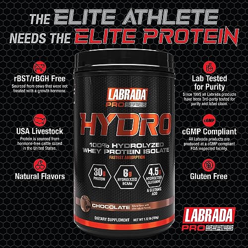 Labrada Hydro 100% Pure Hydrolyzed Whey Protein Isolate Powder, Lactose Free Labrada