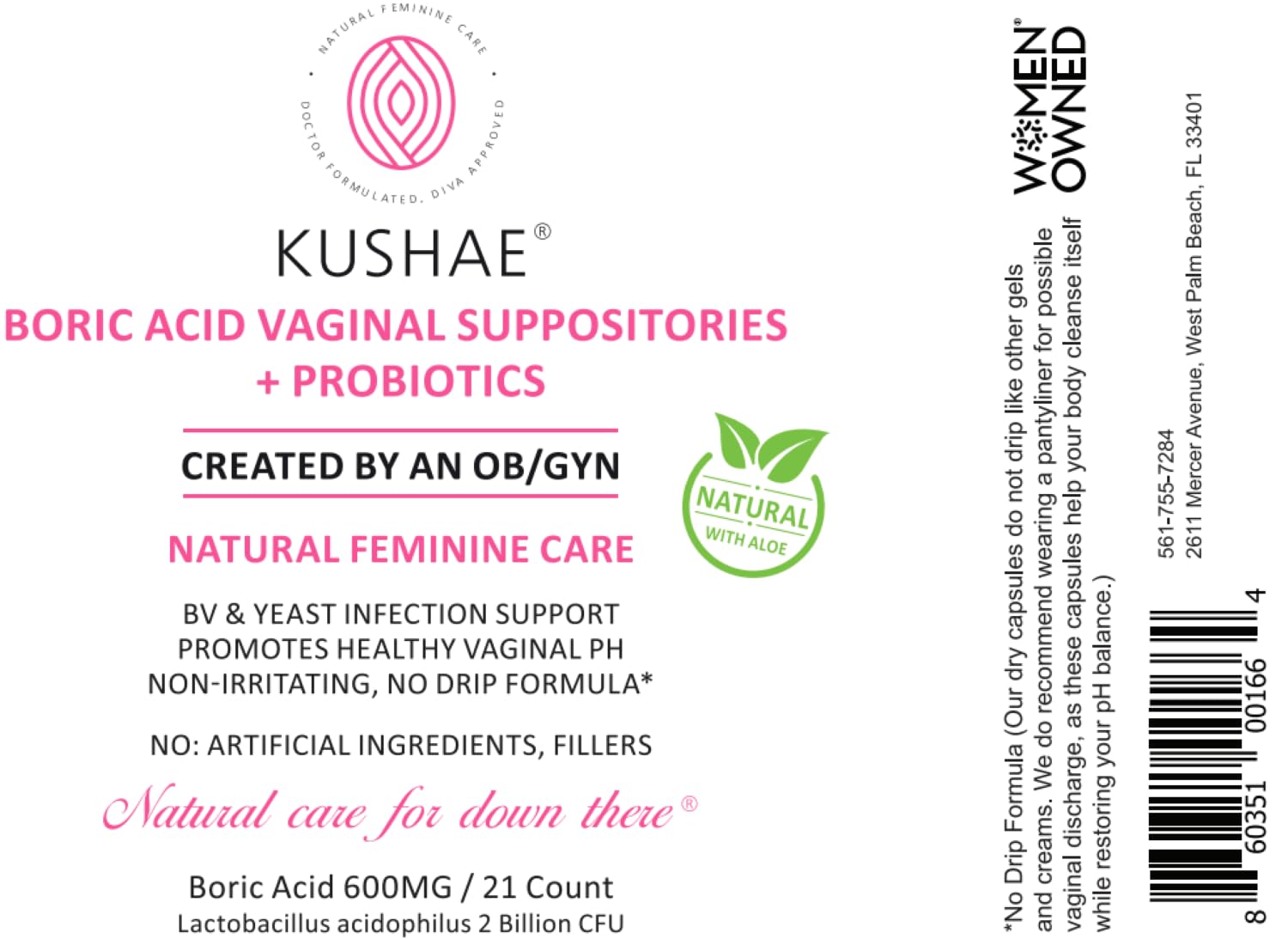 Kushae Boric Acid Suppositories with Applicator, All-Natural Boric Acid Suppositories for Women Kushae