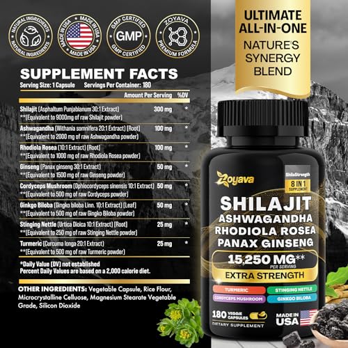 Zoyava Shilajit 9000MG Radiant Health Blend Ashwagandha 2000MG Rhodiola Rosea