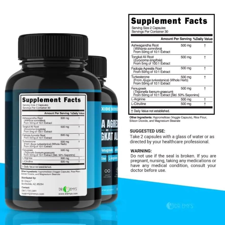 (2 Pack) Tongkat Ali Fadogia Agrestis Nitric Oxide Ashwagandha Supplement for Men Dr. Emy's
