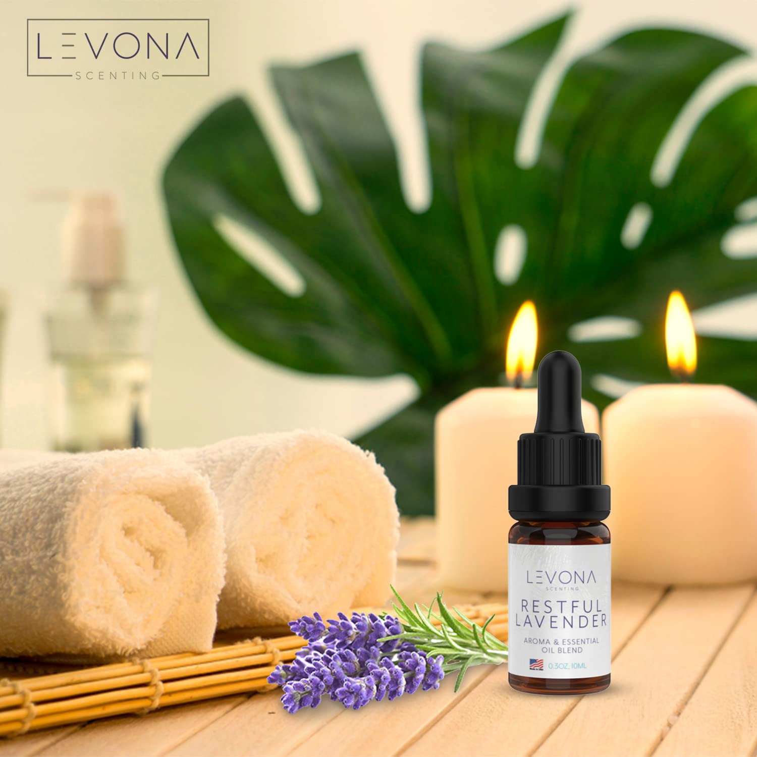 Levona Scents Pure Essential Oils for Diffusers for Home Luxury Scents - Restful Lavender Essential Oil
