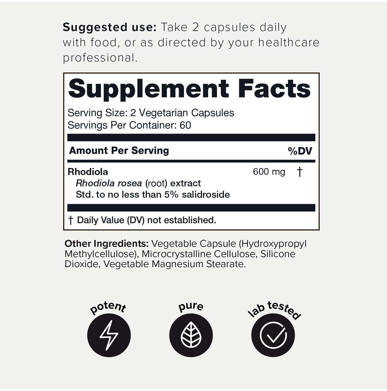 Toniiq Triple-Strength 600mg Rhodiola Rosea - 120 Capsules - 5% Salidroside Concentrat