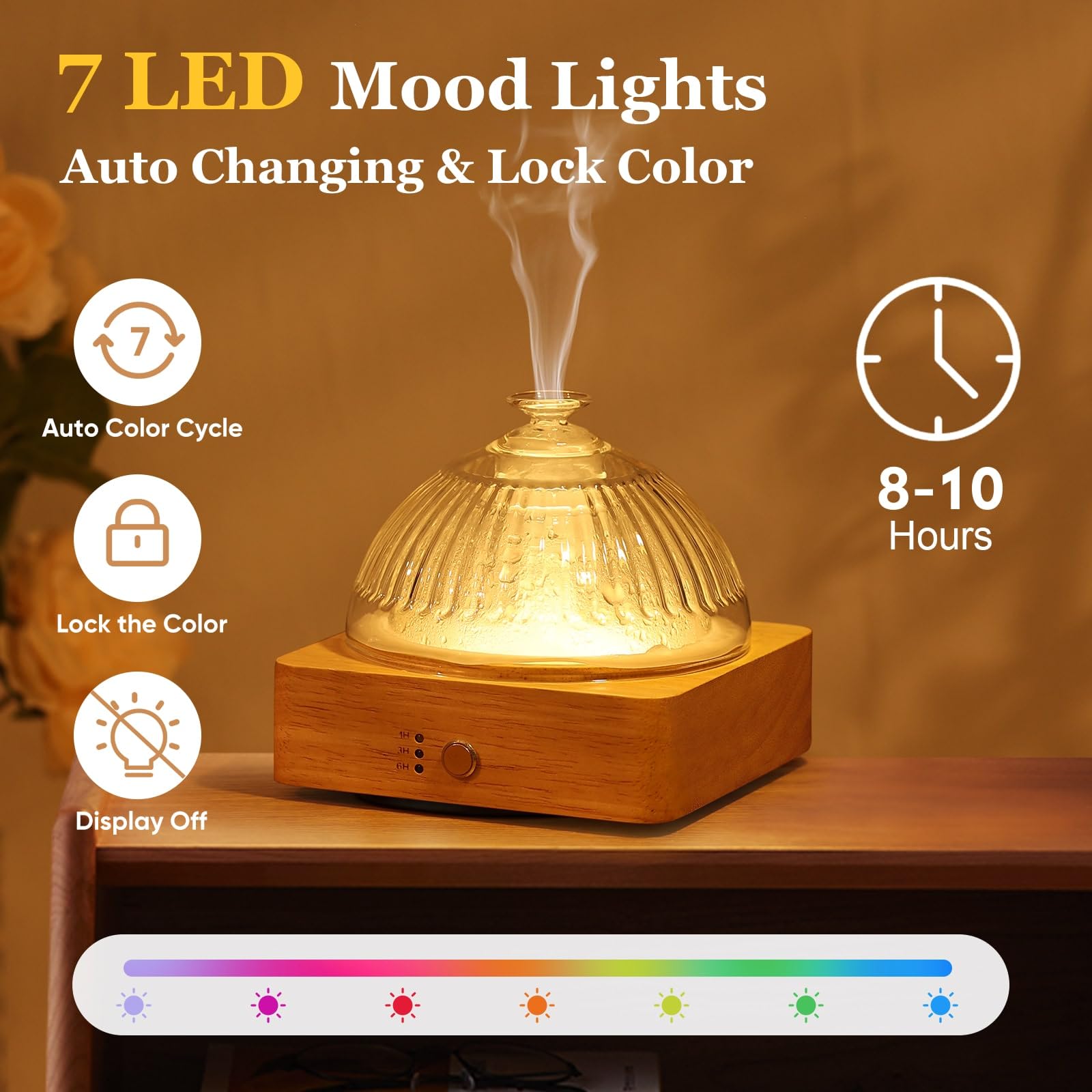 Lecdura Glass Essential Oil Diffuser with Glass Reservoir & Wood Base - Plastic Free, 200ml Lock Lecdura
