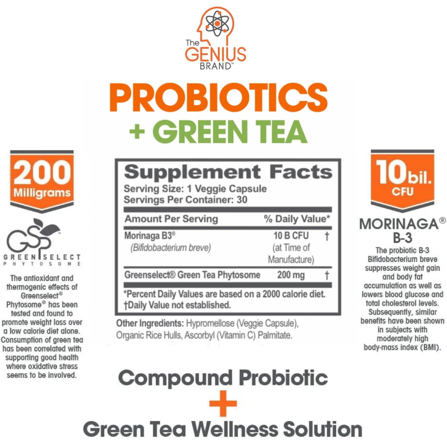 Genius Probiotics for Weight Loss with Green Tea Extract - Fat Burner Supplement & Digestive