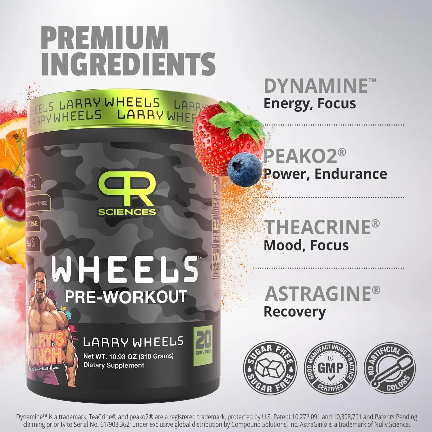 Larry Wheels' PR Preworkout - Enhance Performance with 6g Citrulline, 3.2g Beta Alanine, 300mg Caffeine - Powerful Pre-Workout Supplement for Men & Women - 20 Servings, Larry's Punch Flavor