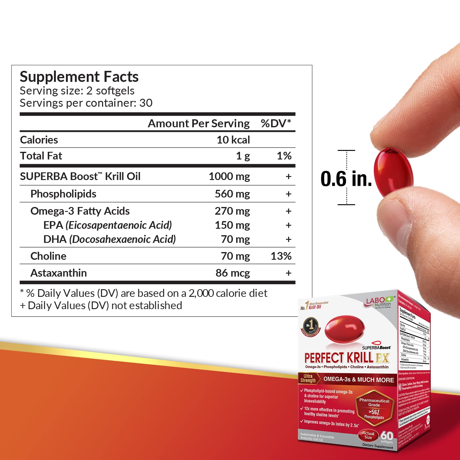 LABO Nutrition Perfect Krill EX, The Purest Ultra Strength Antarctic Krill Oil, Highest Phosph LABO Nutrition