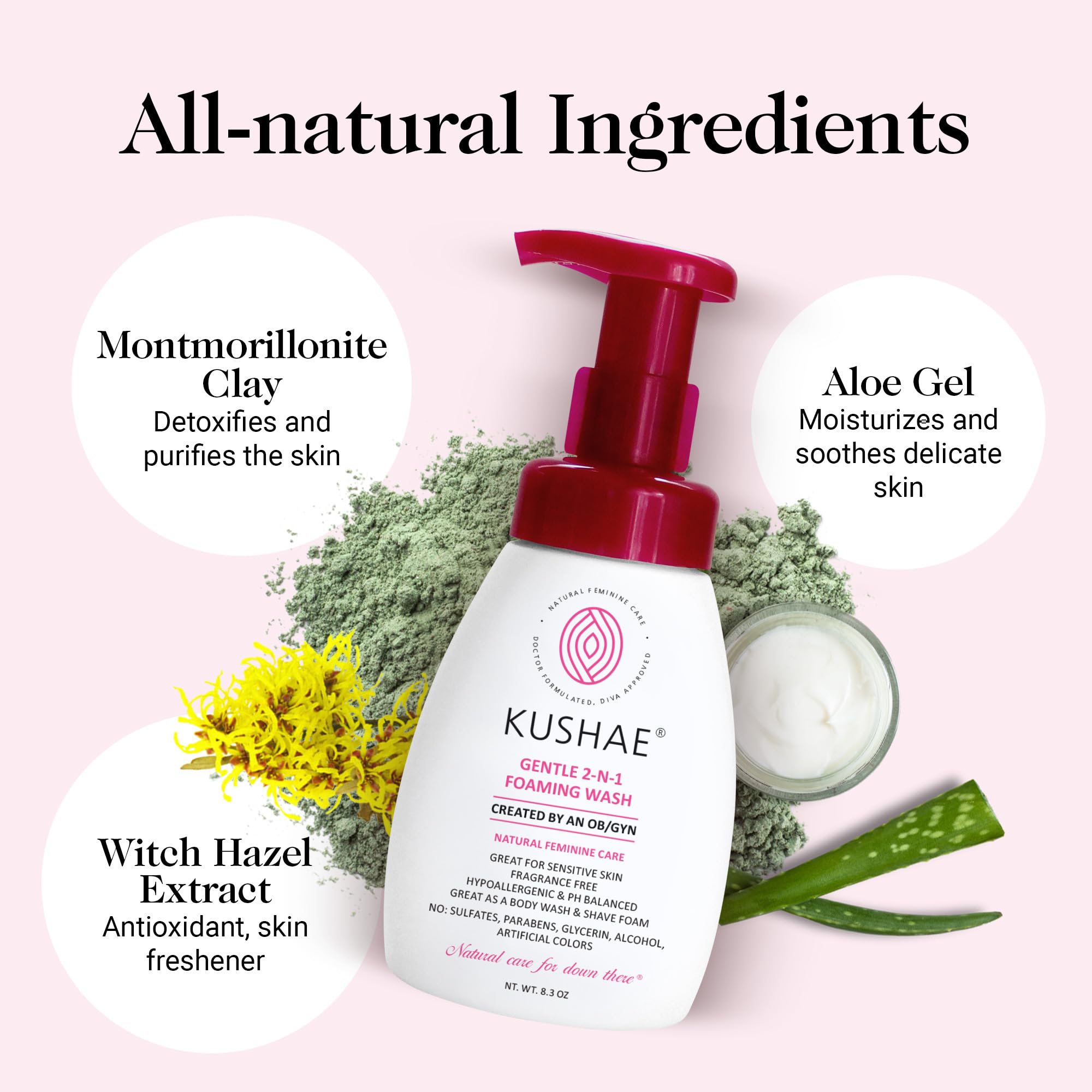 Kushae Gentle 2-in-1 Foaming Wash, pH Balance Feminine Wash for Optimal Hygiene Kushae