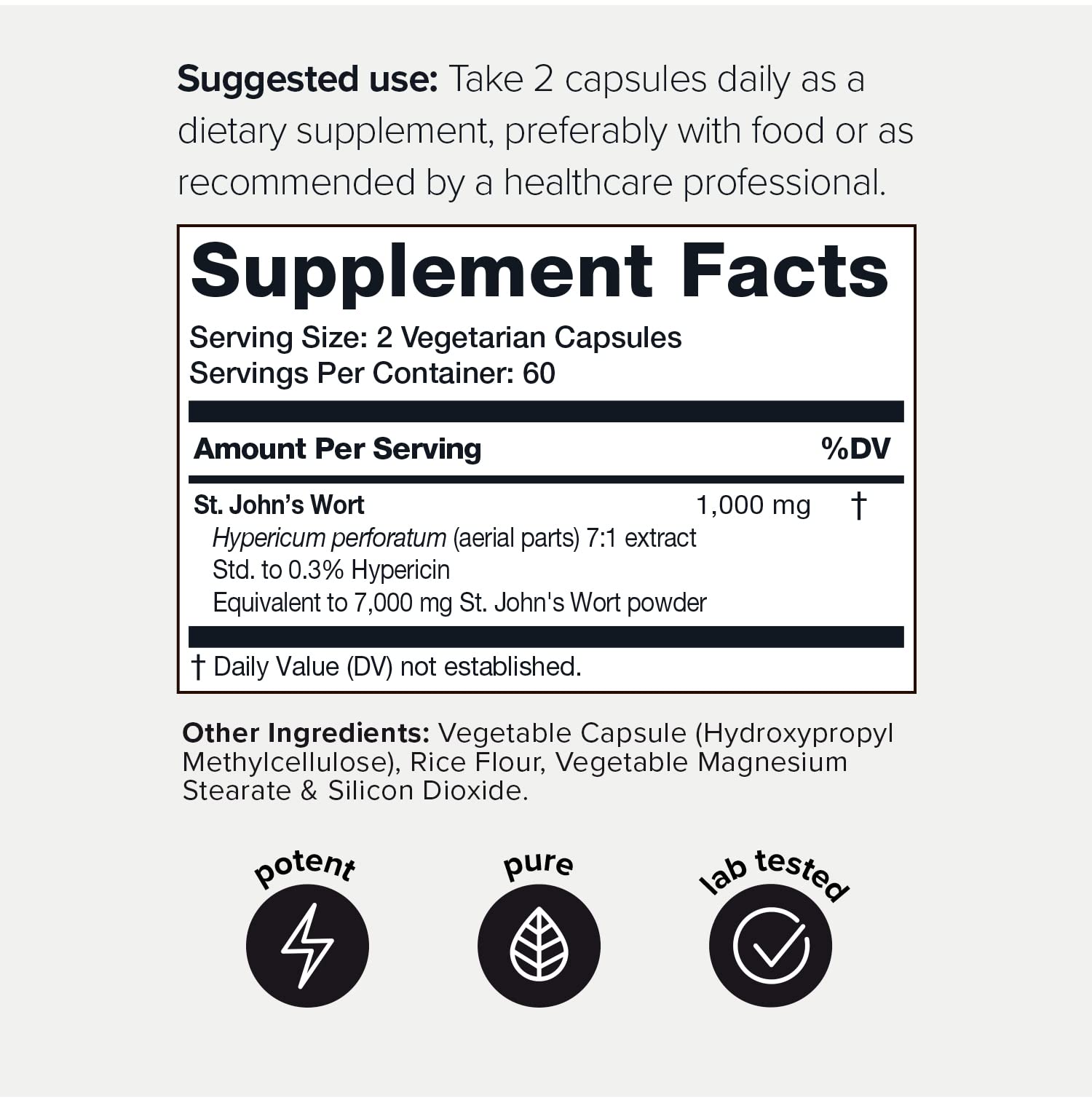 1,000mg Ultra High Strength St. John's Wort Capsules (Non-GMO) - 7X Concentrated