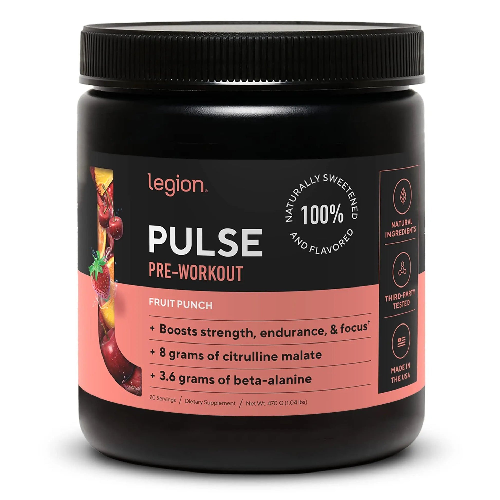 LEGION Pulse Pre Workout Supplement - All Natural Nitric Oxide Preworkout Drink to Boost Energy, Creatine Free, Naturally Sweetened, Beta Alanine, Citrulline, Alpha GPC (Fruit Punch & Blue Raspberry)