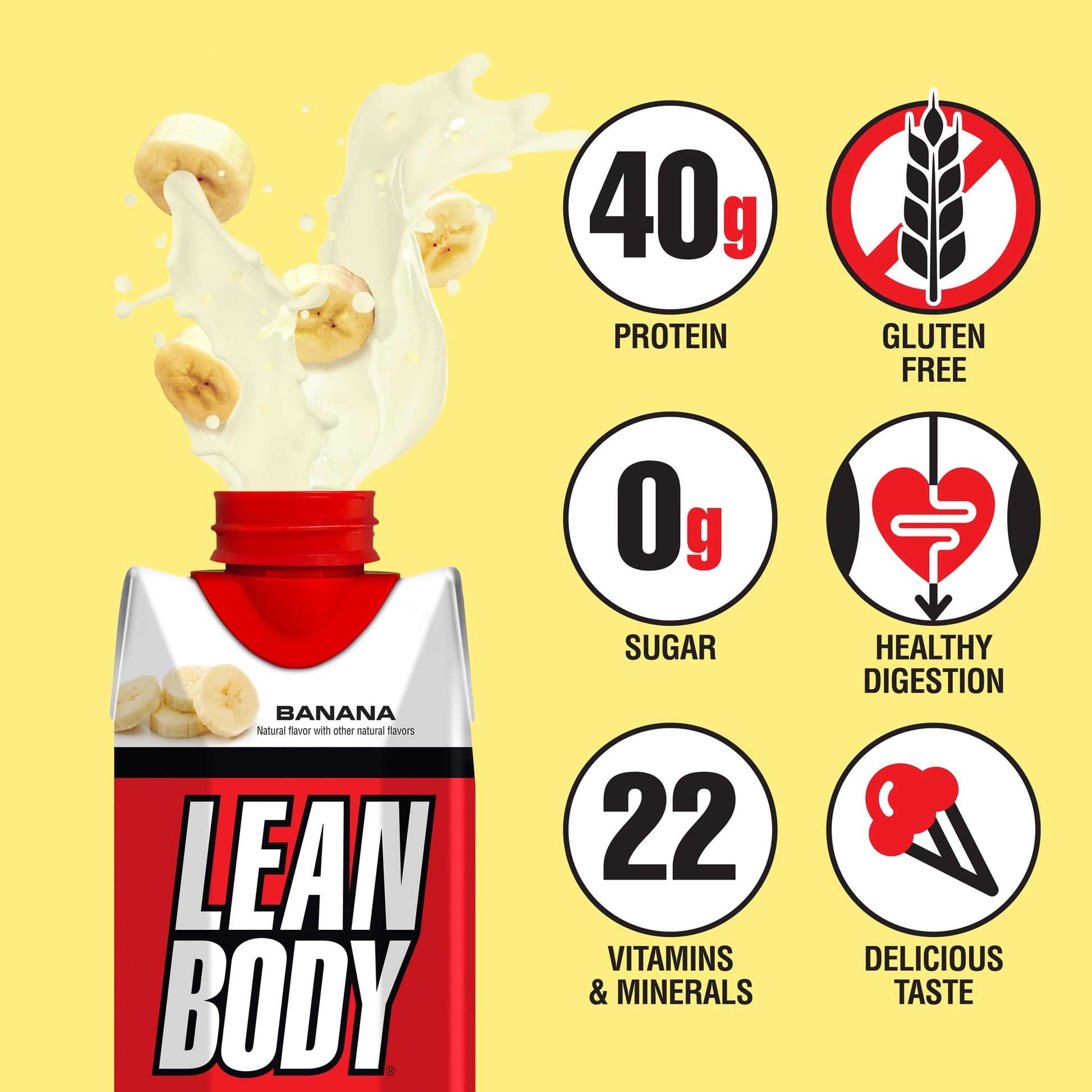 Lean Body Ready-to-Drink Banana Protein Shake, 40g Protein, Whey Blend, 0 Sugar Labrada