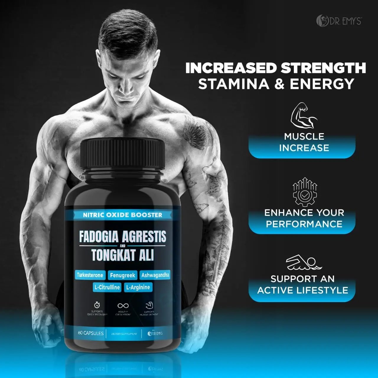 (2 Pack) Tongkat Ali Fadogia Agrestis Nitric Oxide Ashwagandha Supplement for Men Dr. Emy's