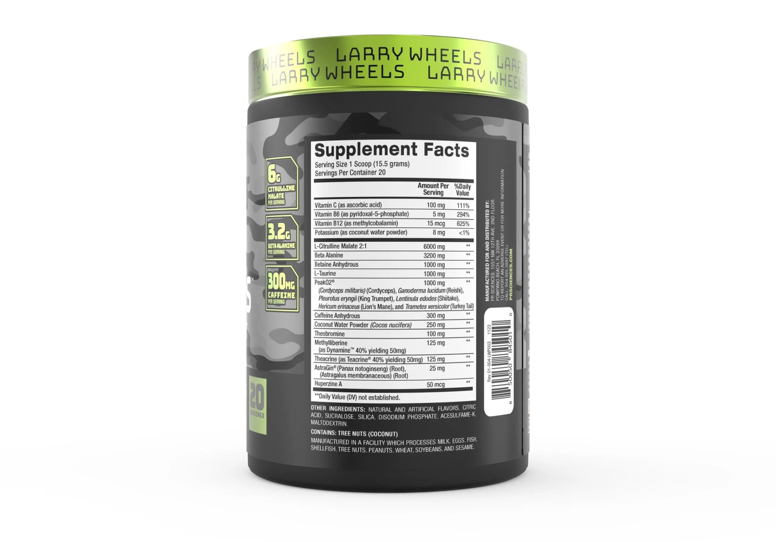 Larry Wheels' PR Preworkout - Enhance Performance with 6g Citrulline, 3.2g Beta Alanine, 300mg Caffeine - Powerful Pre-Workout Supplement for Men & Women - 20 Servings, Larry's Punch Flavor