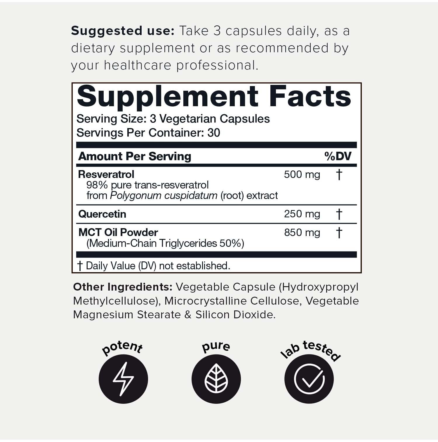 Toniiq 1600mg Resveratrol Blend - Ultra High Purity and 3rd Party Tested - with MCT