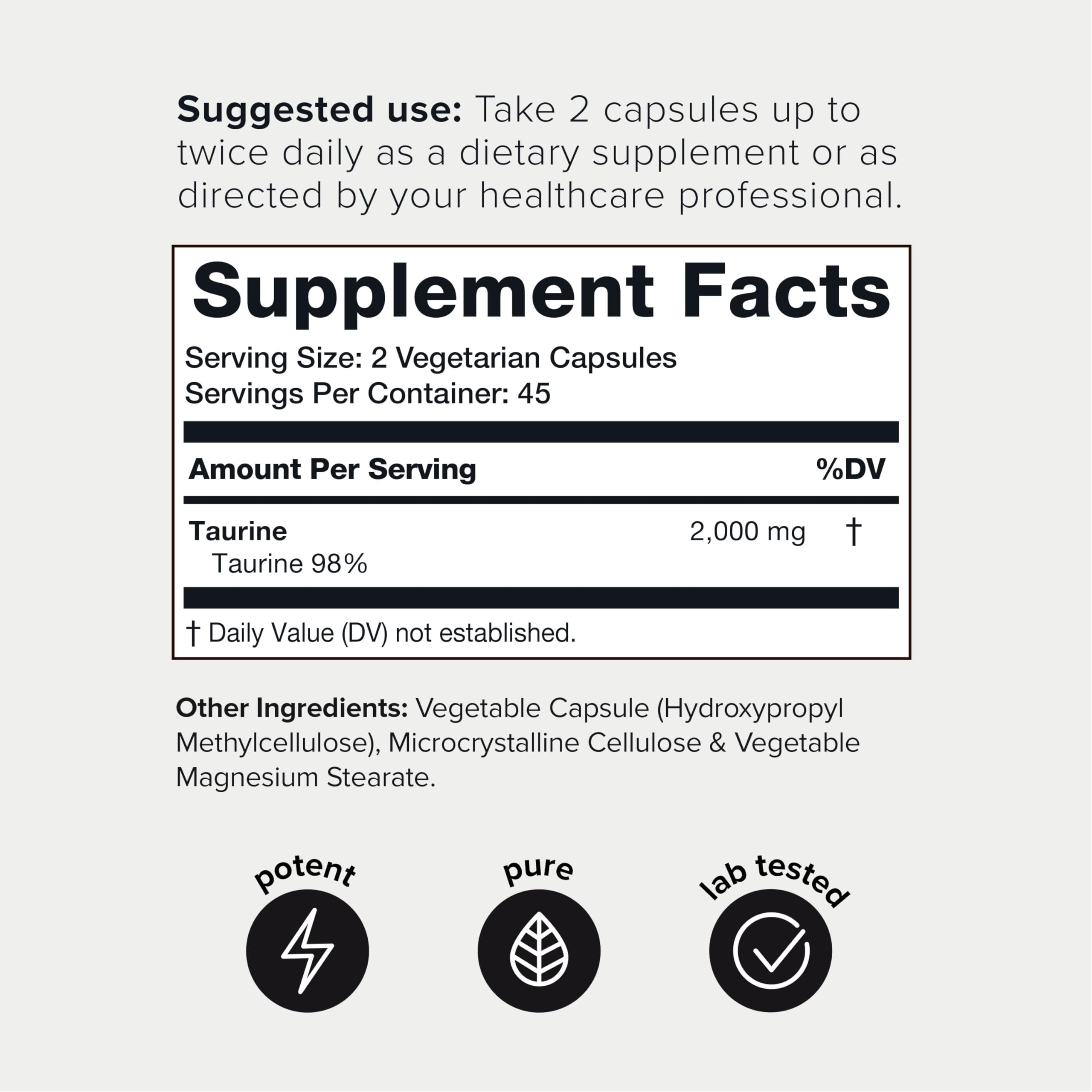 Toniiq 2000mg Taurine Supplement - High Purity Taurine Powder Capsules, 98%+ Pure