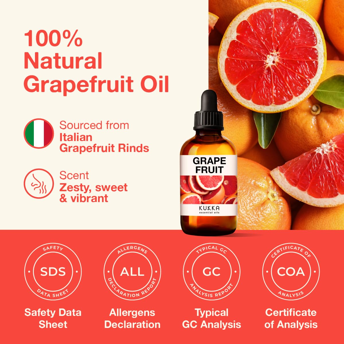 Kukka Grapefruit Essential Oil for Diffuser - 100% Natural Grapefruit Essential Oil for Skin KUKKA essential oils
