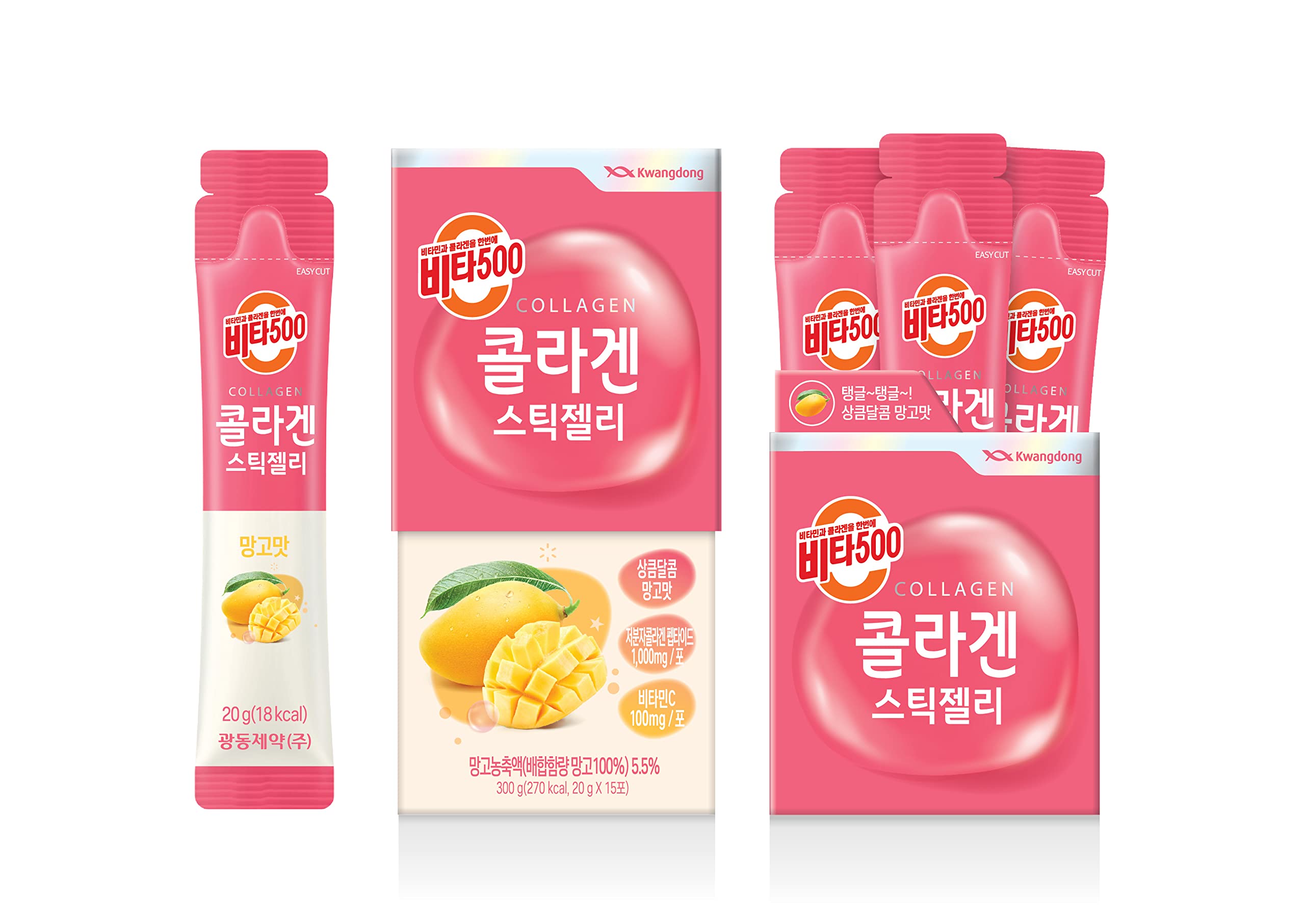 KWANGDONG Vita500 Mango Collagen Peptides Stick Jelly, with Vitamin C, to Support Skin KWANGDONG