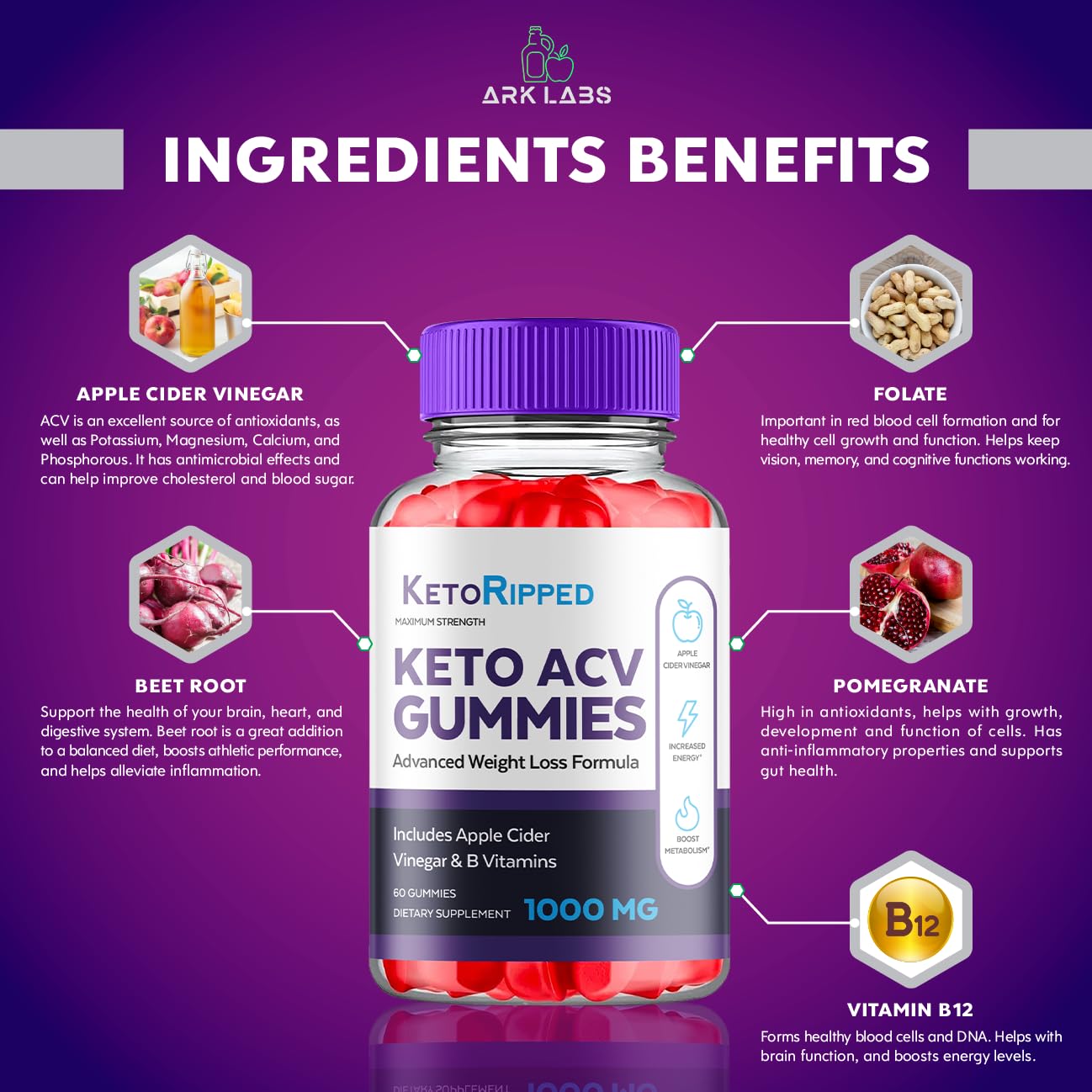 (5 Pack) Keto Ripped ACV Gummies, Keto Ripped ACV Gummies Advanced Weight Loss 1000MG Ark Labs