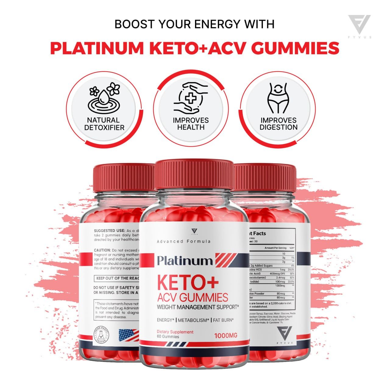 (3 Pack) Platinum Keto ACV Gummies, Platinum Keto ACV Gummies Advanced Weight Loss