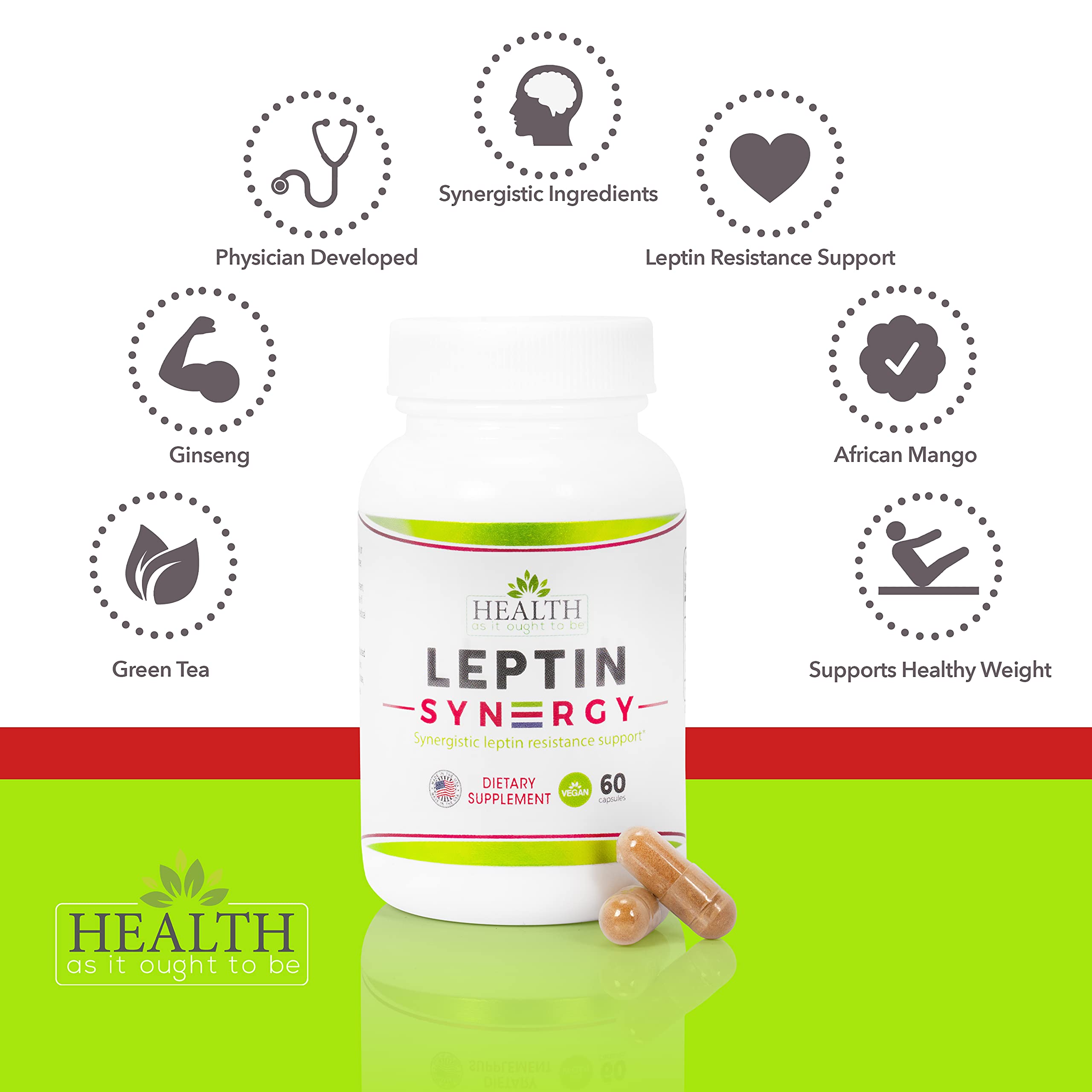 Leptin Syn3rgy (Green Tea, African Mango, Ginseng) - 60 Capsules Health As It Ought To Be
