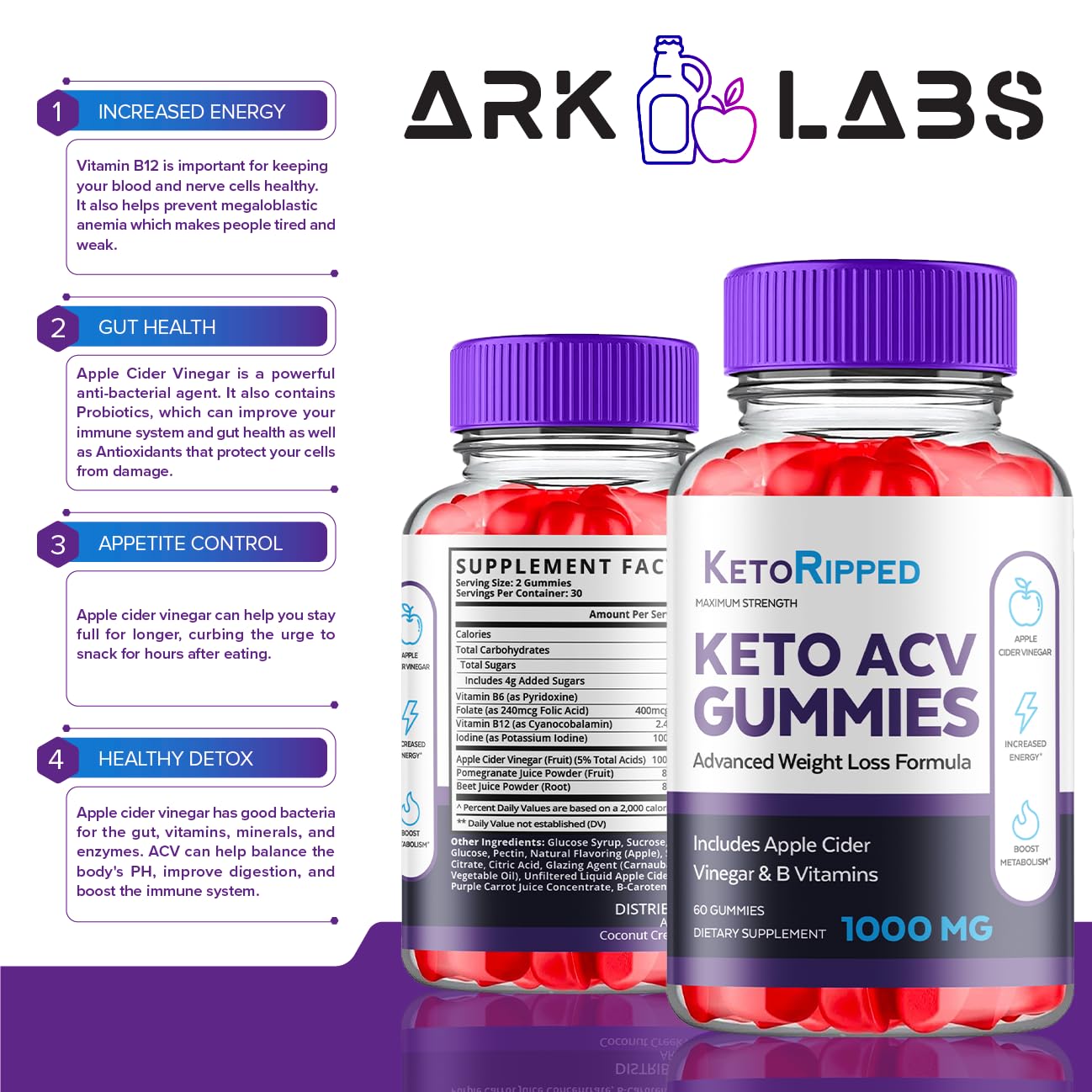 (5 Pack) Keto Ripped ACV Gummies, Keto Ripped ACV Gummies Advanced Weight Loss 1000MG Ark Labs