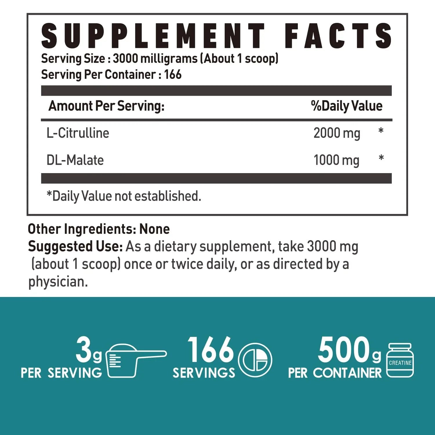 L-Citrulline Dl-Malate 2:1 Powder 500g, Pure L Citrulline Malate Supplement Preworkout Powder, Unflavored, No Additives