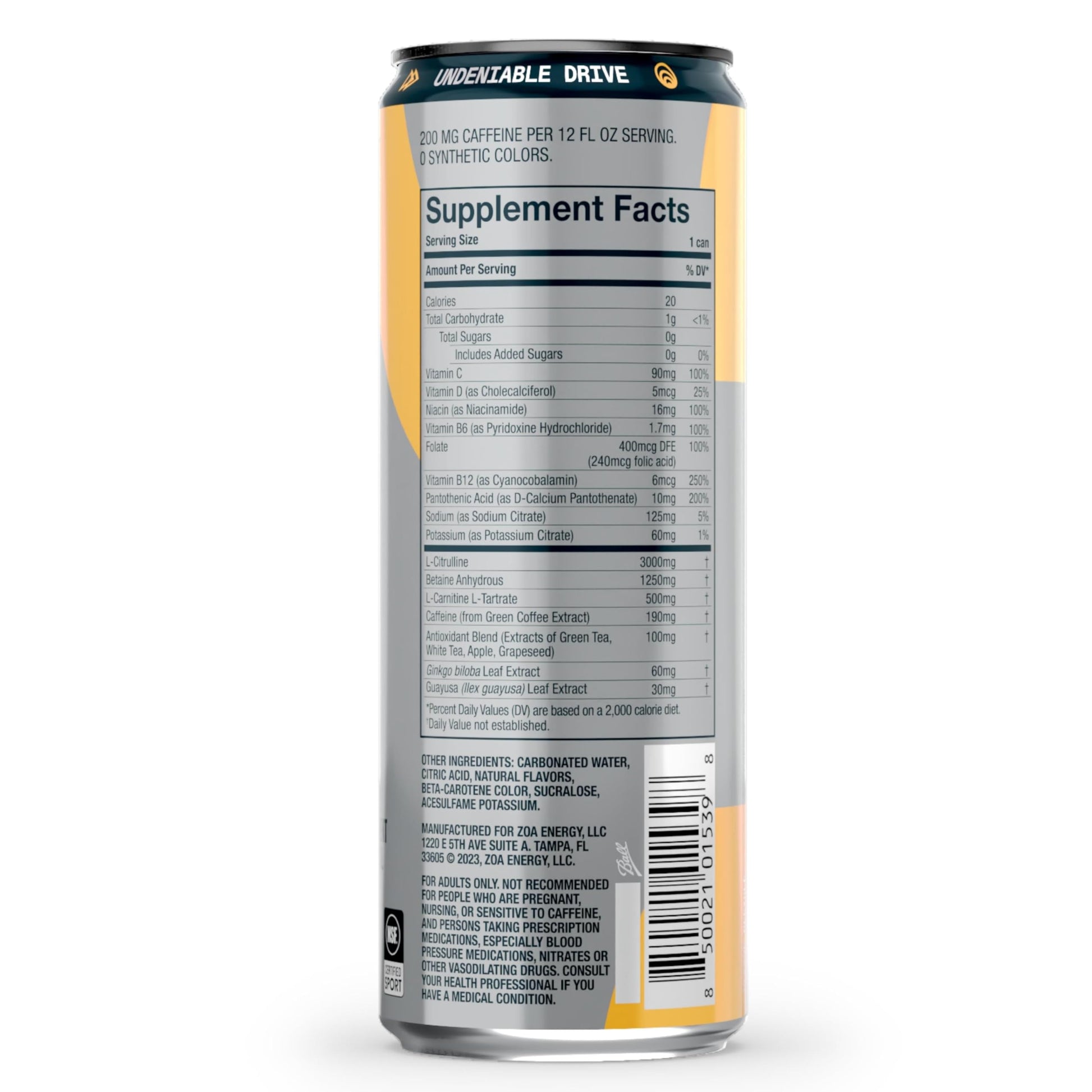 ZOA+ Pre-Workout Sugar-Free Energy Drink, Pineapple Passionfruit - Zero Sugar ZOA