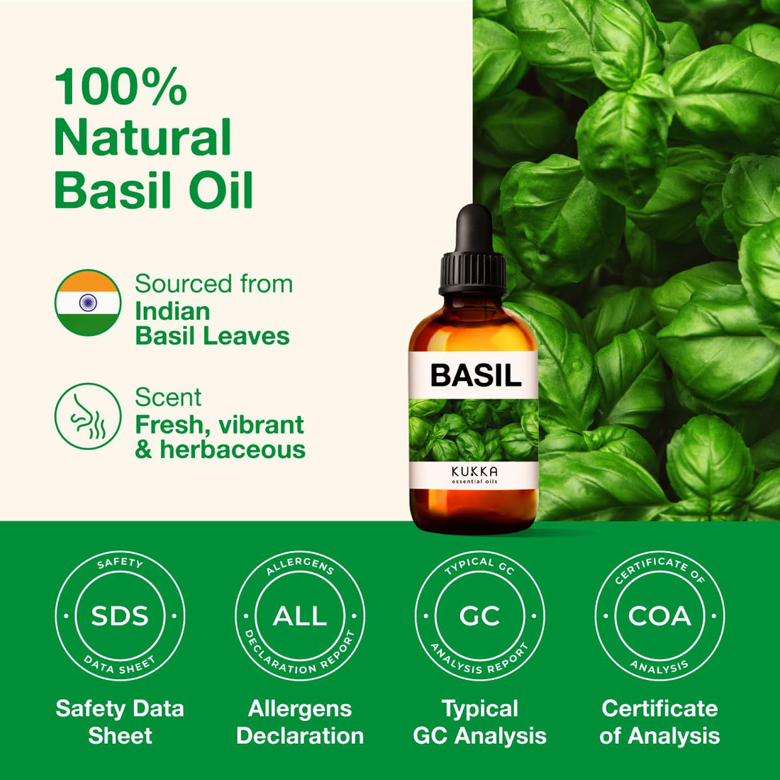 Kukka Basil Essential Oil for Diffusers - Basil Essential Oil for Skin - Basil Oil for Aromatherapy, Skin, Fragrance