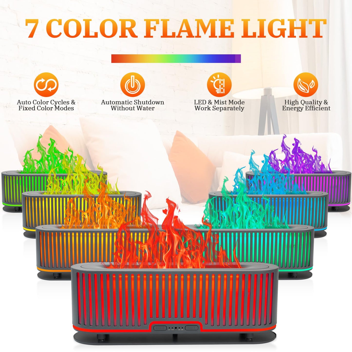Comfynest Colorful Flame Fire Fireplace Diffuser with 6 Essential Oils Set, Ultrasonic 200ml Essential Oil