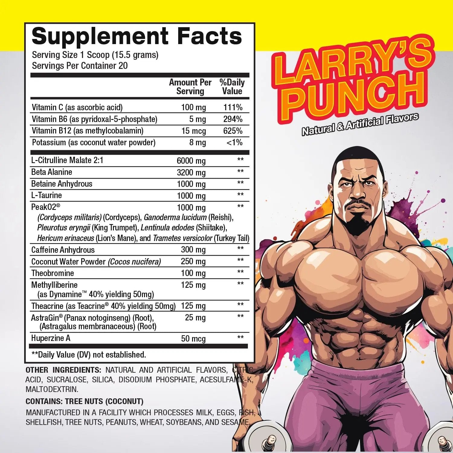 Larry Wheels' PR Preworkout - Enhance Performance with 6g Citrulline, 3.2g Beta Alanine, 300mg Caffeine - Powerful Pre-Workout Supplement for Men & Women - 20 Servings, Larry's Punch Flavor