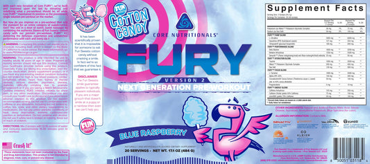 Core Nutritionals Fury V2: Pre-Workout Powder to Maximize Performance in The Gym W/Zum-XR® Caffeine, L-CItruline, and Alpha GPC (40 Scoops) (Fun Sweets™ Blue Raspberry)