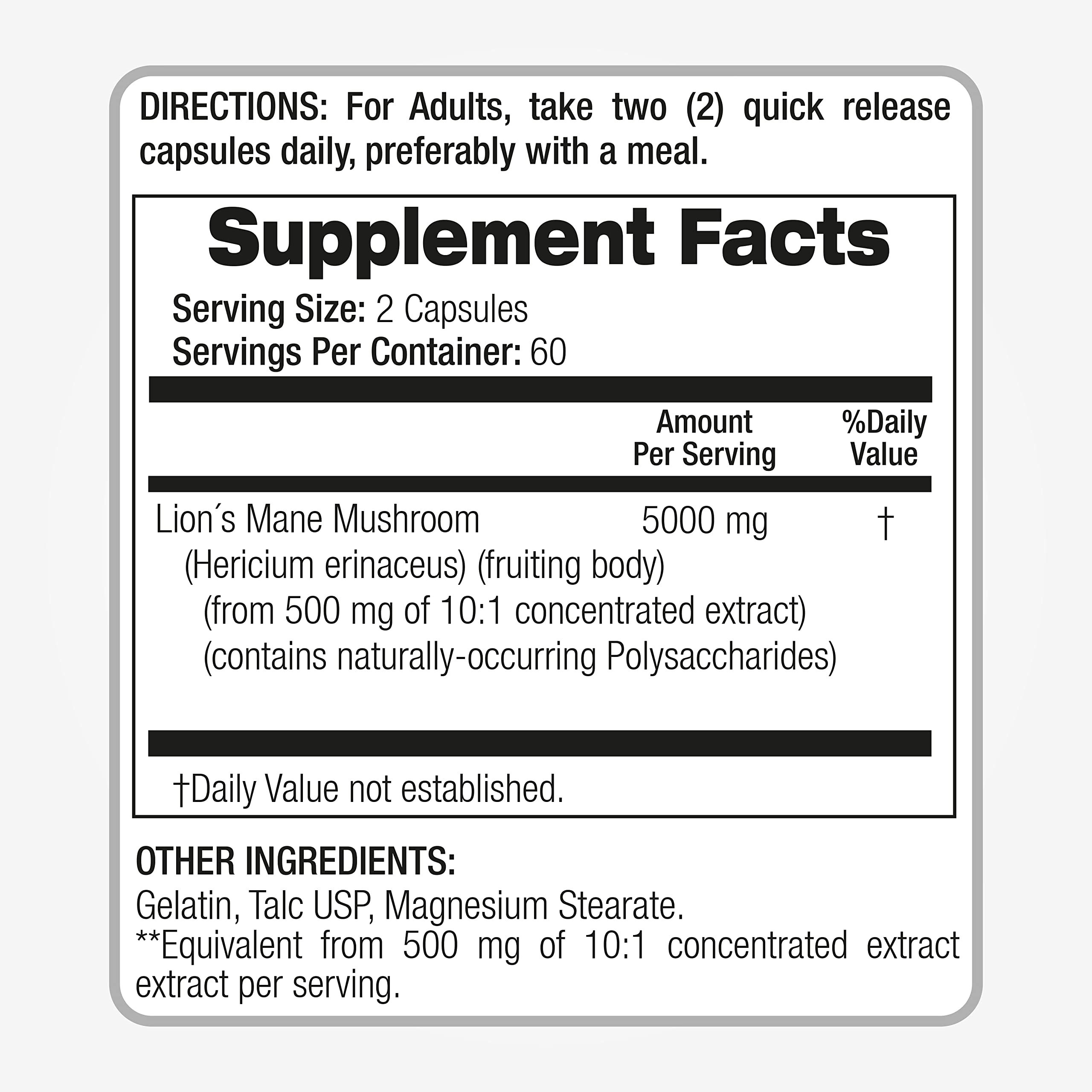 Lab | Lions Mane | 5000 mg per Serving | 120 Capsules | lions mane supplement | lions mane FITO MEDIC'S