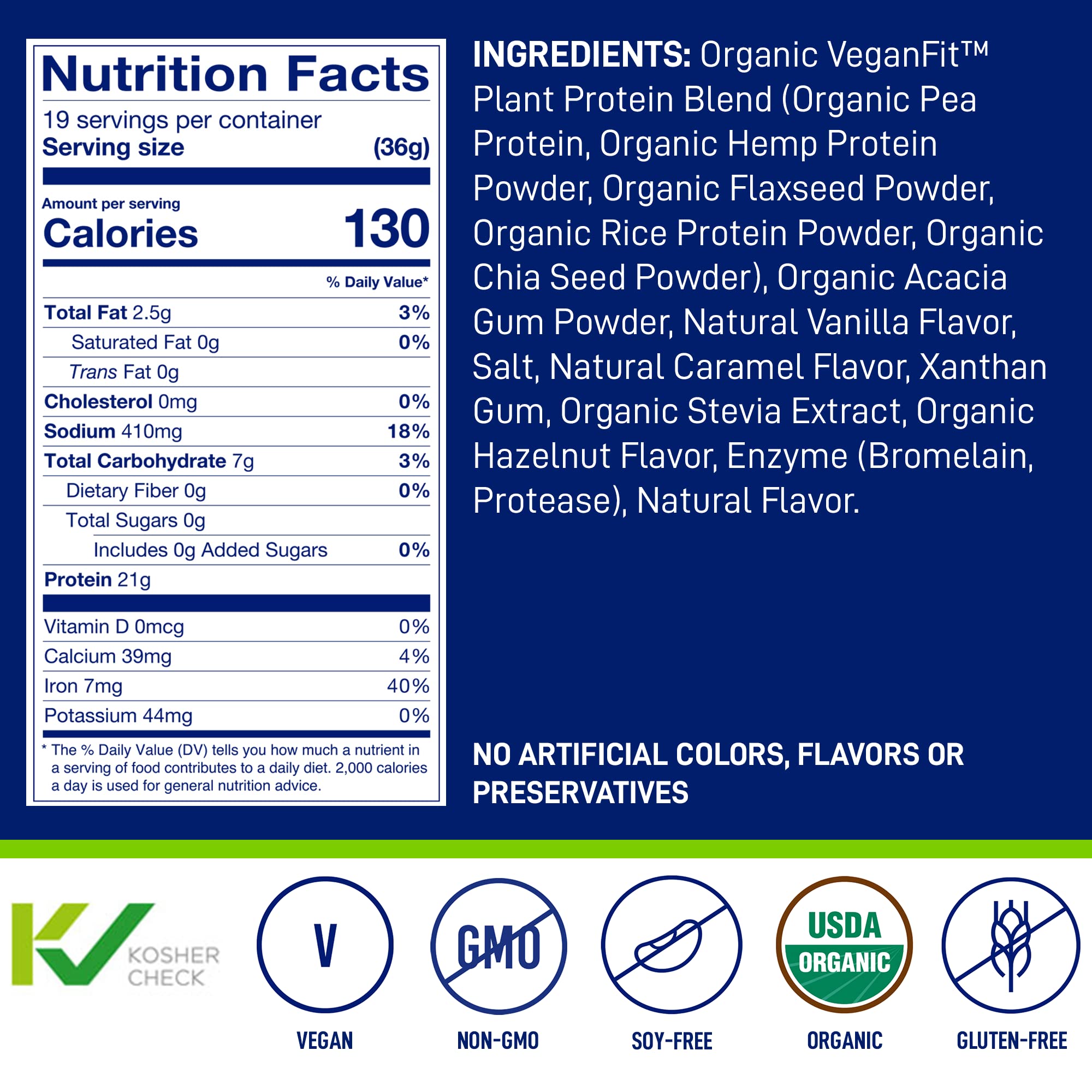 LeanFit Organic Plant-Based Protein, Natural Vanilla Flavor, 21g Vegan Protein, 19 Servings LeanFit