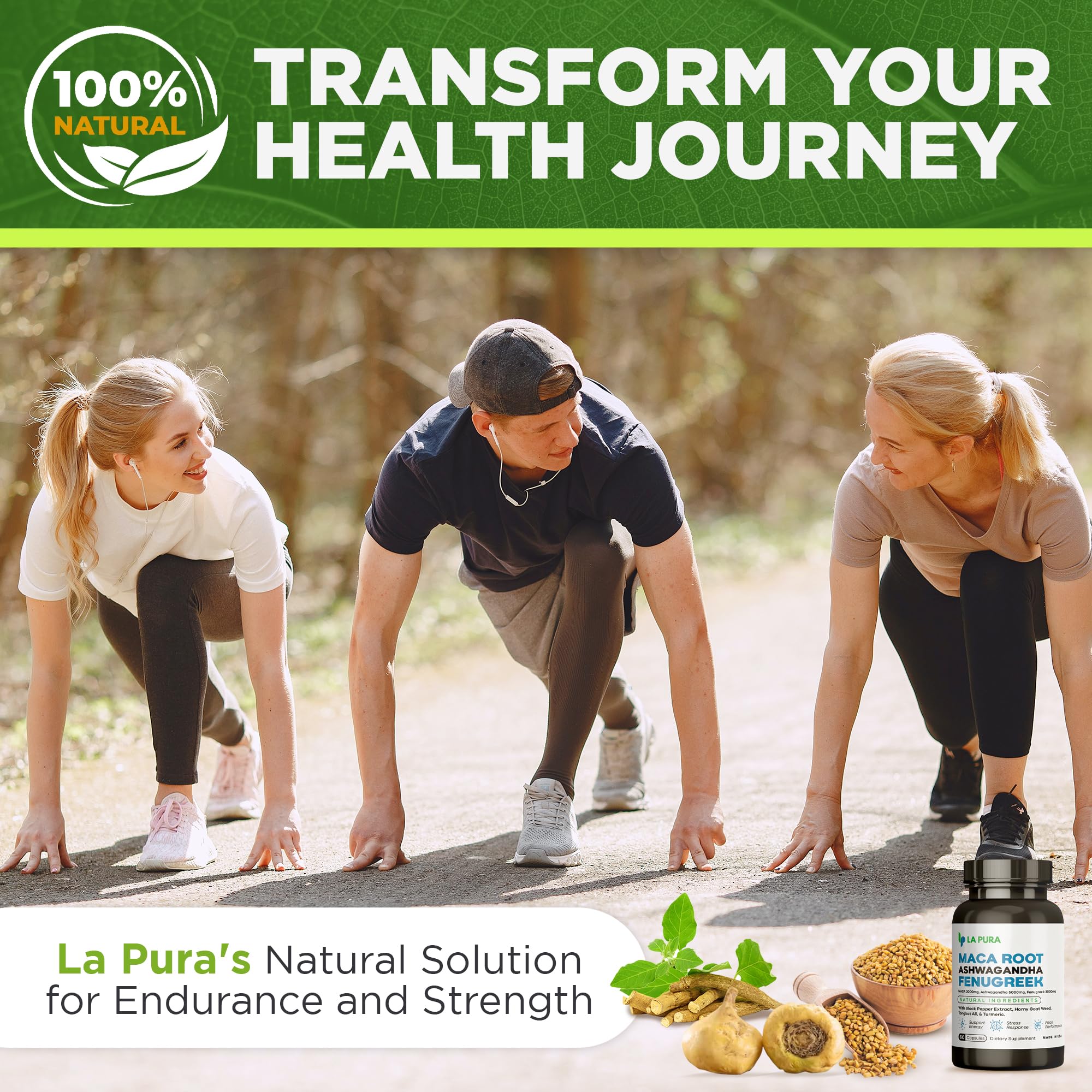 LaPura Ashwagandha 5000mg Maca Root 2000mg Fenugreek 3000mg Supplement LaPura